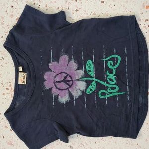 Mudd | Navy Blue Burnout T-shirt Peace Flower Short Sleeve | 4